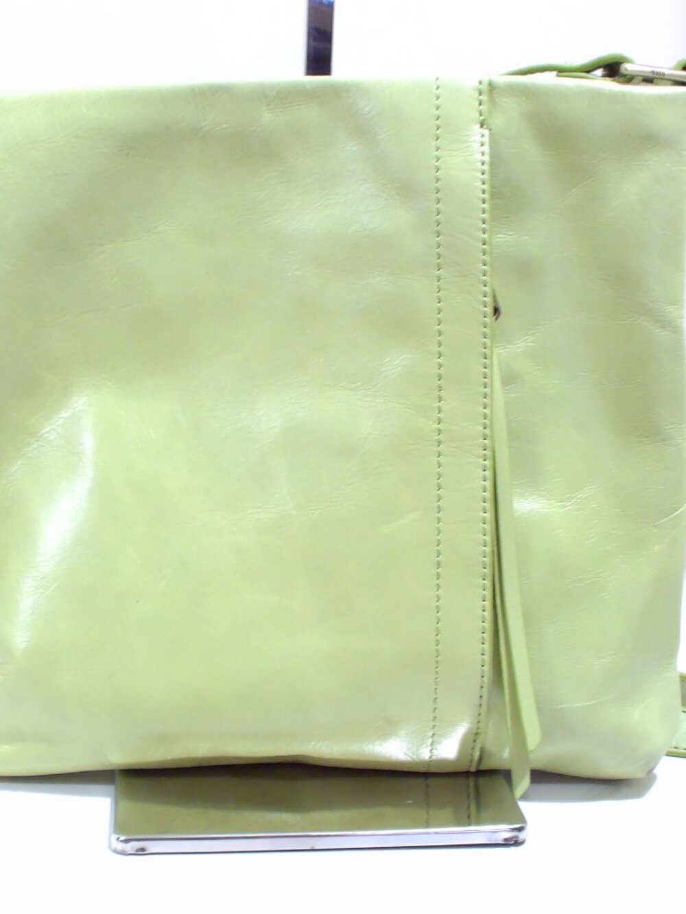 HOBO Glazed Leather Crossbody. Fringe on Zipper Pull, Gold Hardware